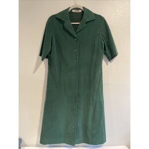 I. Magnin Vintage Kelly Green‎ Shirt Dress Coat Short Sleeve Buttons Old Money M